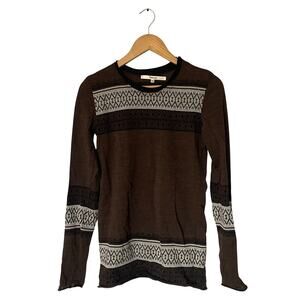 Hache Brown 100% Wool Cottage Lightweight Fair Isle Sweater size 40 EU M US